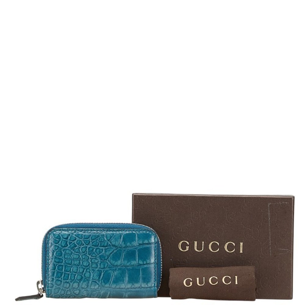Gucci Crocodile Embossed Wallet/Coin Case 250983 Blue Leather Women's GUCCI - Picture 9 of 10
